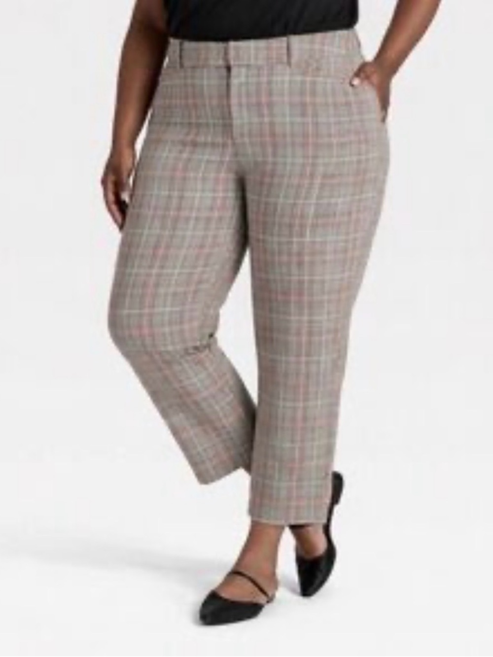 NWT Ava & Viv Taupe Plaid Straight-Leg Jeans